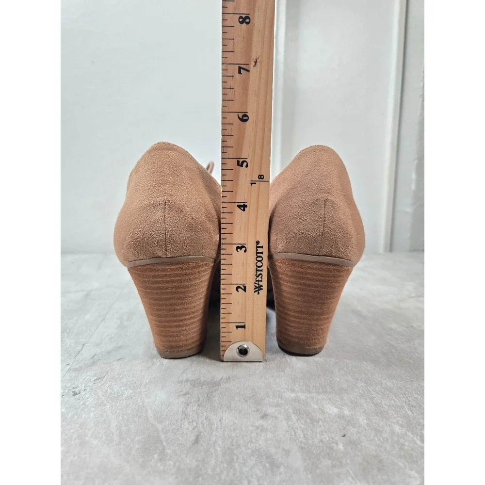 Lace Up Block Heel Oxford Ankle Bootie 8.5 Tan Corduroy Boot Comfort Preppy Twee